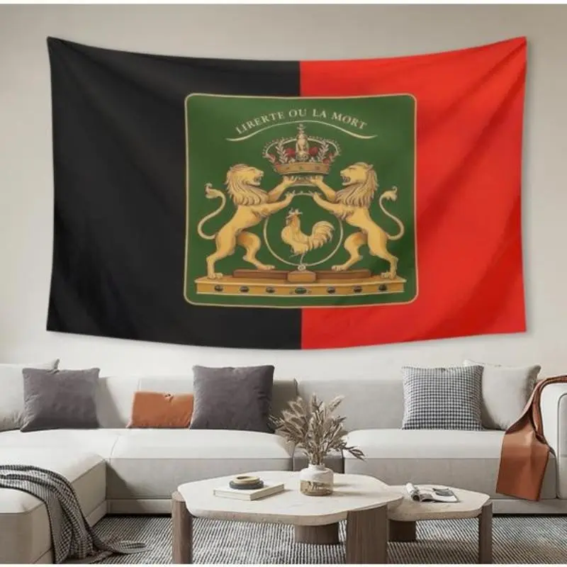Haitian Empire Flag Print Wall Tapestry - Featuring Lion Pattern, "Liberte ou Liberation" Text, Ideal for Bedroom Dorm Decor or Holiday Gift bedroom decor tapestry cheap bedroom decor cool stuff for your bedroom