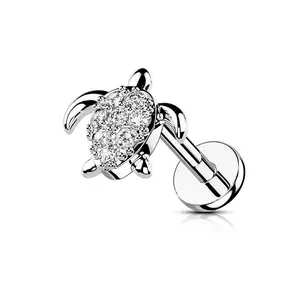 Crystal Paved Turtle Internally Threaded Stud - 316L Stainless Steel