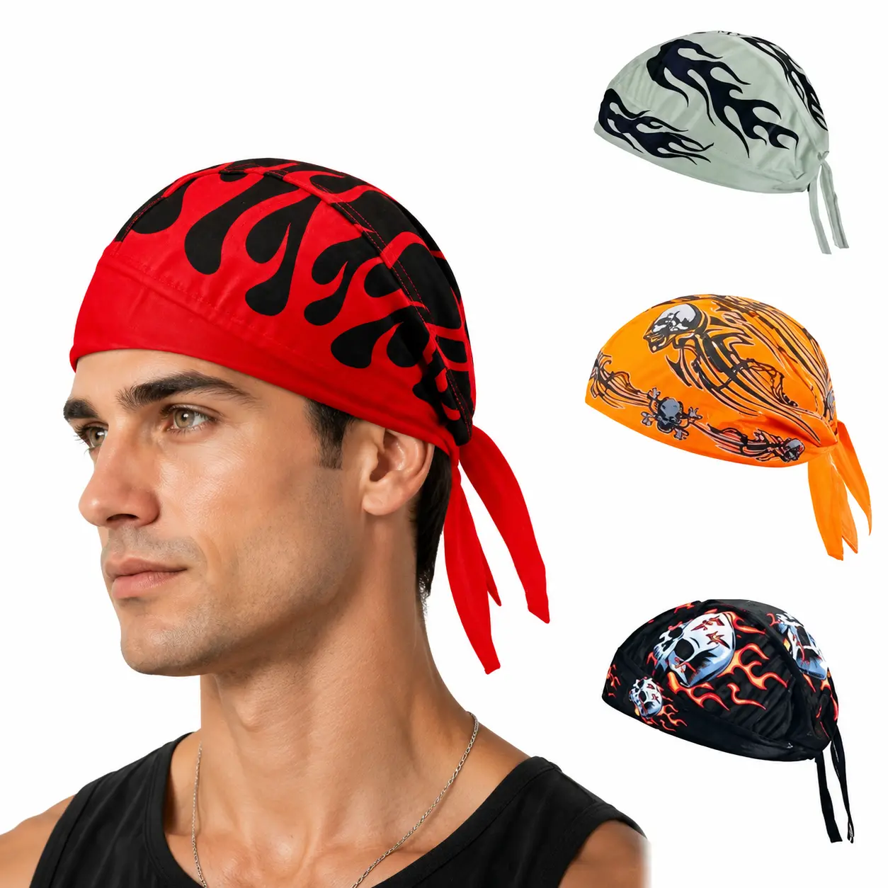 1pcs Cooling Sports Headwear for Men Women, Breathable Sweat Wicking Pirate Headband Cap, Lightweight Quick Dry Mesh Skull Cap Liner,  Workout Outdoor Sun Protection Accessories for Hiking Running Motorcycle Summer Sports