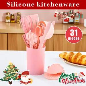 Christmas Warm Gift Box 31-Piece Non-Stick Silicone Kitchen Utensil Set with Wooden Handles Safe Easy to Clean Essential for Cooking Baking Dorms Give the Gift of Cozy Winter Vibes