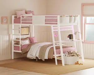 Sikaic Twin Over Twin Bunk Bed with Desk, RGB LED Lights & Charging Station, Metal Bunk Bed with Storage Shelves, Power Outlets, Safety Guardrails & Ladders, Space-Saving Bed for Kids and Teens DealsForYouDays Summerwins