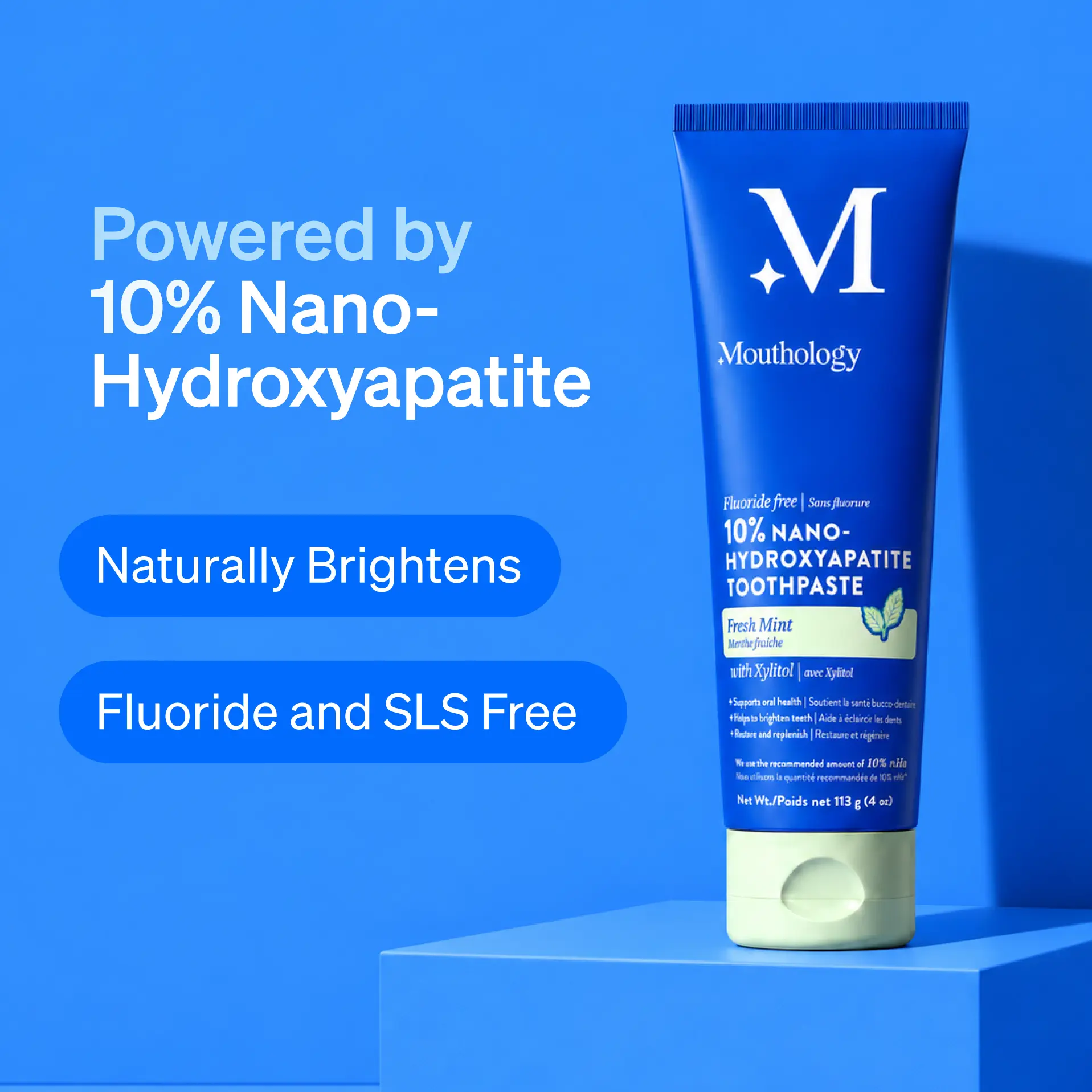 Mouthology 10% Daily Care Nano-Hydroxyapatite Toothpaste | Fluoride-Free Enamel Care, Fresh Mint, Made in USA, Gentle Formula, SLS-free, Xylitol Supports Oral Environment