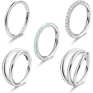 FLORIDECO 5Pcs 18G & 16G Surgical Steel Nose Rings, Hoops for Women & Men, Clicker Septum Hinged, Lip Nose Rings, Hoop Earrings & More