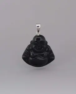 Black Onyxand Sterling Silver Happy Buddha Pendant