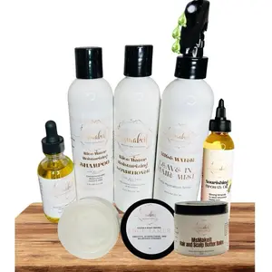 MsMakeit Supreme Bundle for Hair Growth, Shine, Nourishment, and Stimulation - Rice & Protein Shampoo, Flaxseed Oil Conditioner, Hydration Spray, Scalp Stimulating Drops, Hair Butter Balm, Edge Tamer