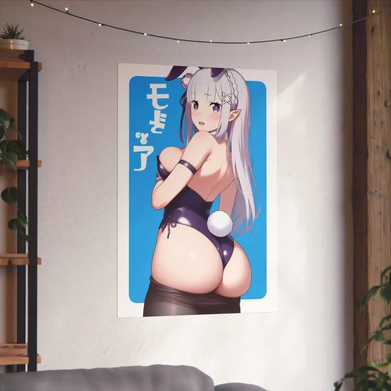 Re Zero Emilia Waifu Bedroom Decor, Lewd Anime Art, Bunny Girl Art, Japanese Poster Print, Anime Girl Matte Vertical Posters, Re Zero Poster