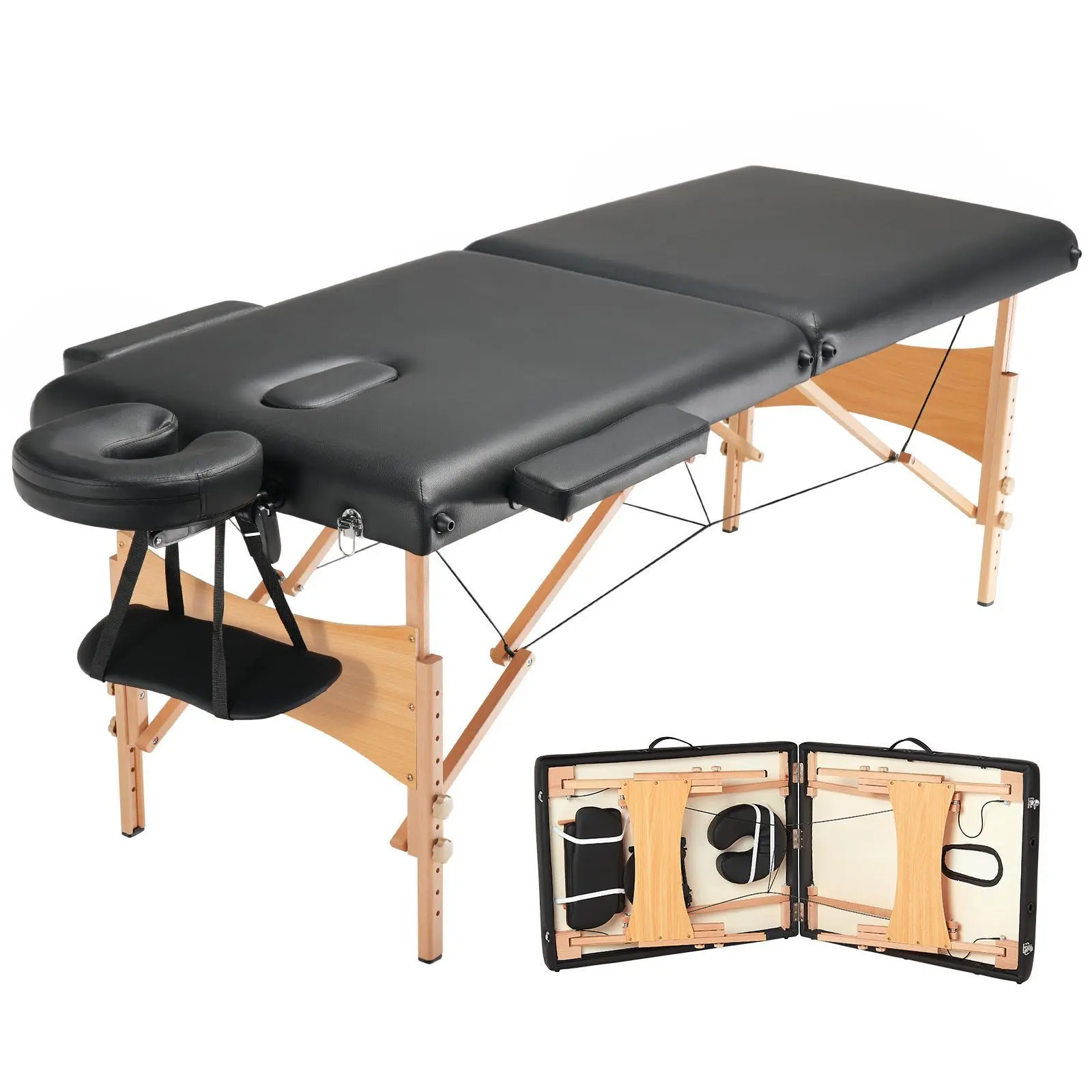 【summerfinds】VEVOR Portable Massage Table 28" W, 2 Folding Lightweight Massage Table, 8-Level Height Adjustable Salon Tattoo Bed, Spa Table with Headrest, Armrests, Hand Pallet & Carrying Bag, 600LBS
