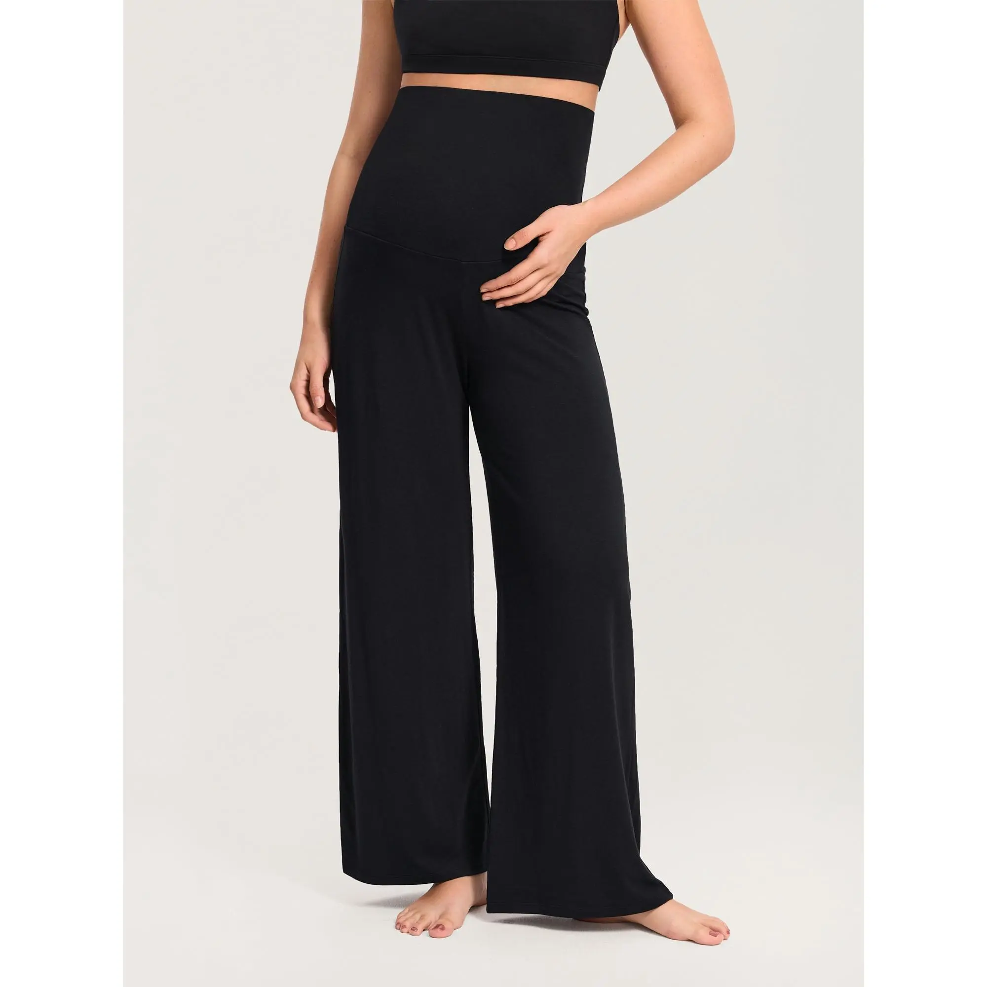 Modal Cotton Foldover Wide-Leg Pants
