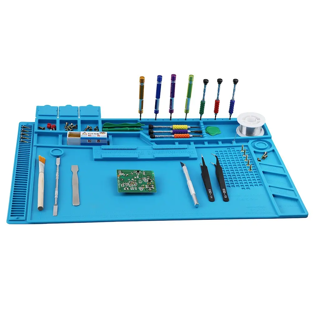 Soldering Station Mat Silicone Work Mat Heat Resistant 932°F Anti-Static Magnetic Mat for Home Electronic Phone Laptop Watch Repair Tool Kit