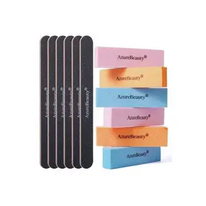 AZUREBEAUTY Nail Files and Buffers, Professional Nail Supplies, Nail Files for Natural Nails, Rectangular Nail Buffer Block for Polishing Filing, and Nail Care, 100/180 Grit 12 pcs Manicure Tools Kit