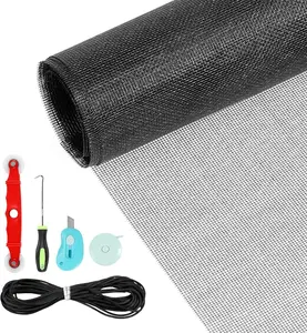 Window Screens Replacement Repair Kit, 48IN X 177IN Screen Door Mesh Replacement Kit, Durable Fiberglass Mesh Screen Roll with Tools for Windows Doors Patio and Porch Screens, Black