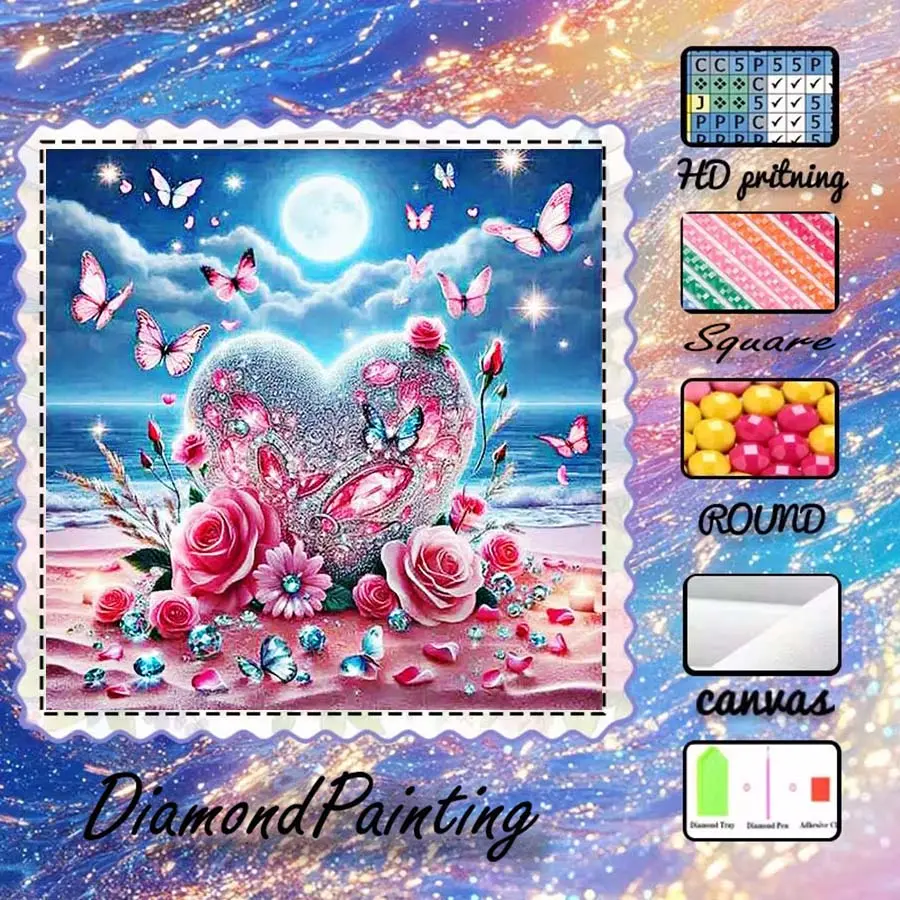DIY 5D velvet fabric diamond painting handmade kit, AB diamonds, fairy dust diamonds, crystal diamonds in heart, rose, butterfly patterns, special process diamond art kit, wall decoration, Handmade Gifts, gift for family, loved ones, and friends.