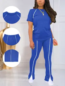 [Plus Size] Women's Spring Summer 2-Piece Set, Basic Simple Fitted, Suitable for Parties Work Casual Sports Wear, Large Size, Workout Sets