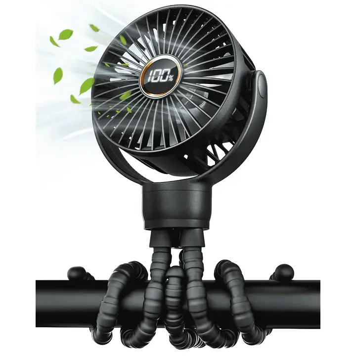 Portable Stroller Fan, 360° Rotating Tripod, Head Detachable, 3 Speed Rechargeable Personal Fans for Home Office & Camping, Clip-On for Stroller, Car Seat, Crib, Travel Fans