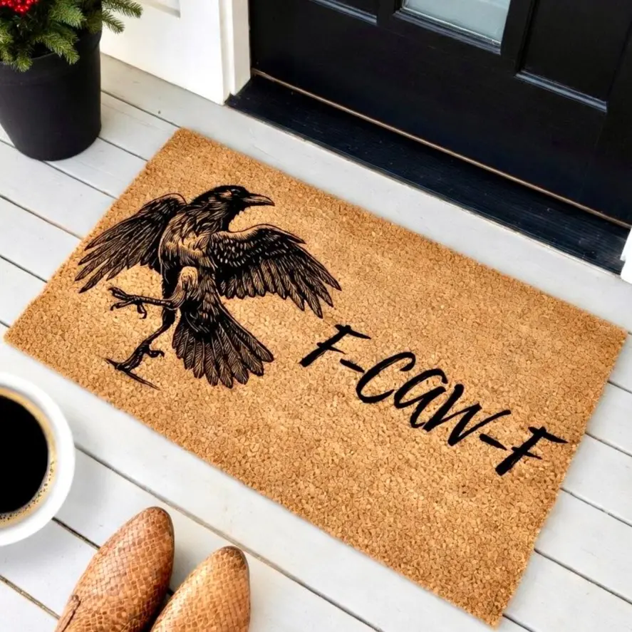F-Caw-F Funny Crow Doormat, Funny Doormat, Funny Door Mat, Rude Doormat, Funny Welcome Mat, Go Away Doormat, Go Away Door Mat, Please Leave