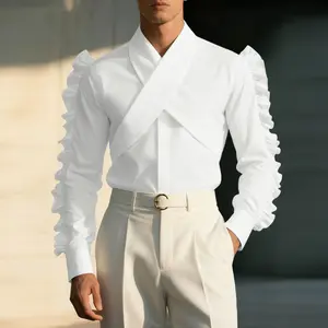 INCERUN Men's/Unisex Romantic Elegant Crossover Ruffle Slim Fit Shirt | Stage Wear | Party Dinner, Elegant Look, Theatrical Style