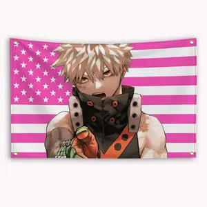 My Hero Academias Bakugou Katsuki American Flag Banner Tapestry Outdoor Decors Garage Decoration Funny Flags for Bedrooms Flaga Modern Stripe Design Hanging bedroom decor tapestry chill room accessories