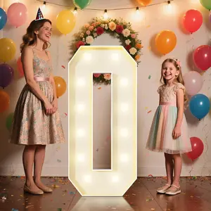4FT Marquee Numbers 0 Sign,Large Light Up Numbers Decoration - Hook and Loop Fastener,No Tools Easy, Corrugated for Birthdays Weddings Baby Anniversaries(Numbers 0)