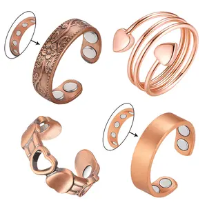 Vicmag 4pcs Copper Ring for Women, Pure Copper Magnetic Rings, Handmade Adjustable Jewelry Gifts