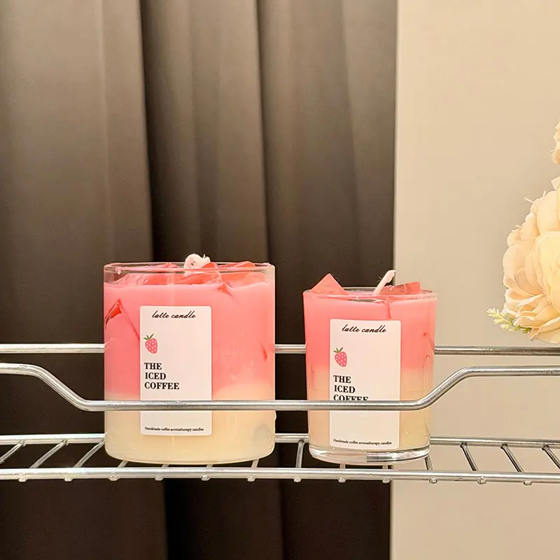 Ice Coffee Scented Candle – Ocean Series Jelly Candle, Bedroom Fragrance Decor, Unique Gift — Pink Strawberry Ice Coffee lucky game day