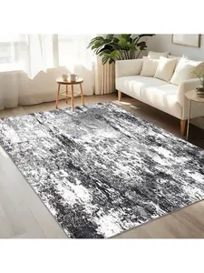 Gray-Black-5*7 feet Faux Wool Modern Abstract Area Rug Machine Washable Non Slip Non Shedding Stain Resistant Low Pile Ultra Soft&Thin Pet Friendly Perfect For Living Room Bedroom Kitchen Dining Room Laundry Room Bathroom Kids' Room