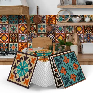 Bohemian Style Art Tile Stickers, 12/24pcs Decorative Removable Adhesive Stickers, No Residue, Easy Maintenance, Seamless Splicing, Home Decor, Bohemian Aesthetic, Artistic