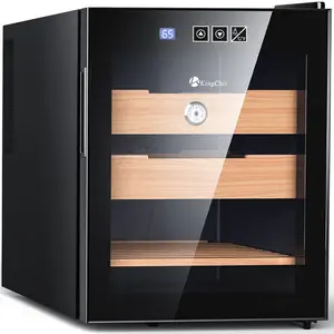 KingChii 48L Electric Temp Control Humidor - 20x15x21 Inches, Spanish Cedar Wood Shelves & Drawer, Hygrometer, Silent Operation, US Plug Type, 350-Count Capacity, Gift Choice for Men