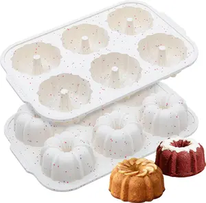 Fluted Tube Pan with Metal Reinforced Frame, 2Pcs Silicone Nonstick Cake Molds for Chocoflan, Donuts, Cornbread, Brownies, BPA Free