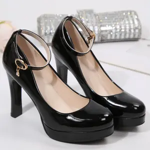 Women's Elegant High-Heeled Sandals Round Toe Platform Heels Ankle Strap Patent Leather High Heel Wedding Guest Shoes