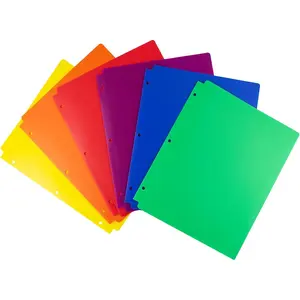 Plastic 2-Pocket Folders for 3-Ring Binders, (6 Pack, Assorted Colors) 3 Hole Punched, Divider Folder for Notebook, Durable Poly, Fits 8.5x11 Sheets, Includes Labels