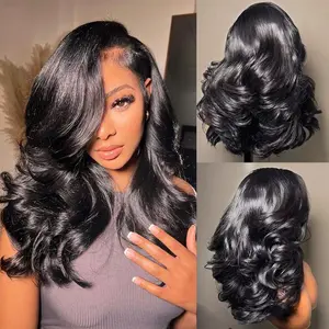 Mscoco 13x6 lace front  6x5 lace closure C-Part Side Loose Body Wave Layer Cut Wig With Natural Baby Hair Pre-Plucked Pre-Cut Natural Hairline Glueless Wig Natural And Comfortable
