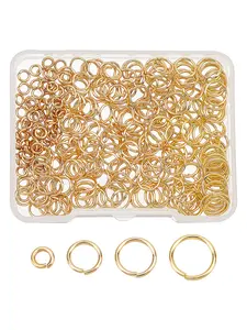 1 box of 320 open jump rings, 4 sizes in gold, 304 stainless steel, for making handmade pendants, jewelry, necklaces, keychains, accessories, holiday gifts, New Year gifts, and handmade presents