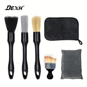 6-Piece Car Detailing Brush Set - Ultra-Soft Bristles and Durable Design, Suitable for Car Interior and Exterior Cleaning Tools - Integrated Car Detailing Tool, Suitable for Sedans, Trucks, SUVs, Car Oil Film Cleaning Brush, Car Scratch Repair Agent, Whee