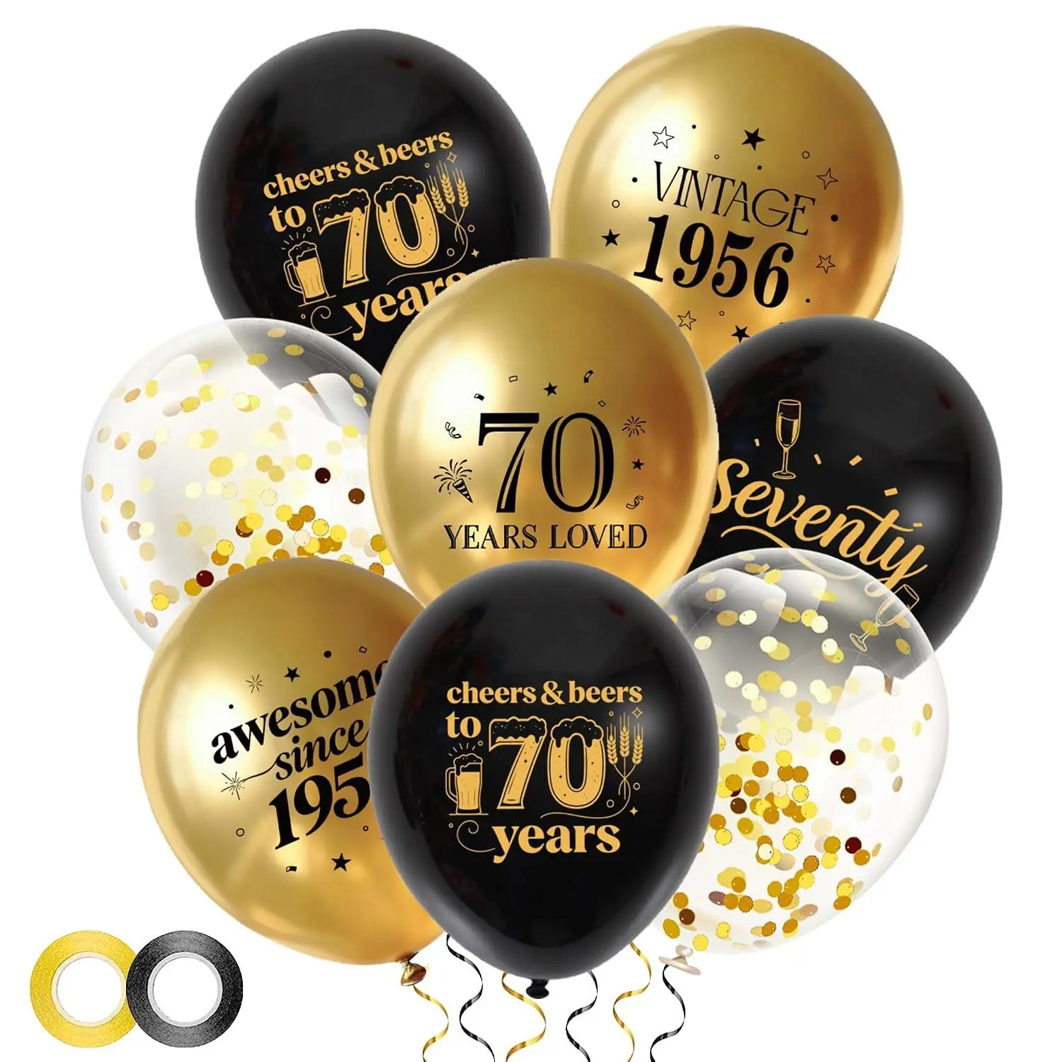 70Th Birthday Balloons Party Decorations - 34Pcs Black And Gold 12 Inch Latex Confetti Balloons, Seventy Birthday Party Supplies For Men Women 70 Year Old Celebration