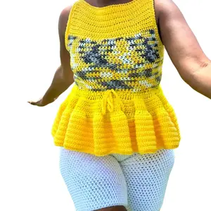 Yellow Crochet Apron Top for Women - Perfect for Casual Wear - Tube, Womenswear