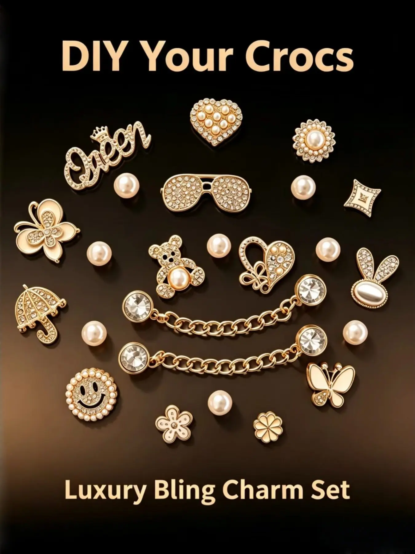 Alone Luna 24-Piece Sandal Accessories Set, Pearl Flower & Crystal Rhinestone Decor, Cute Sparkling Decorative Shoe Accessories, Shoe Decoration, Shoe Charms, Birthday Gift Idea