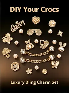 Alone Luna 24-Piece Sandal Accessories Set, Pearl Flower & Crystal Rhinestone Decor, Cute Shoe Charms, Birthday & Gift Idea