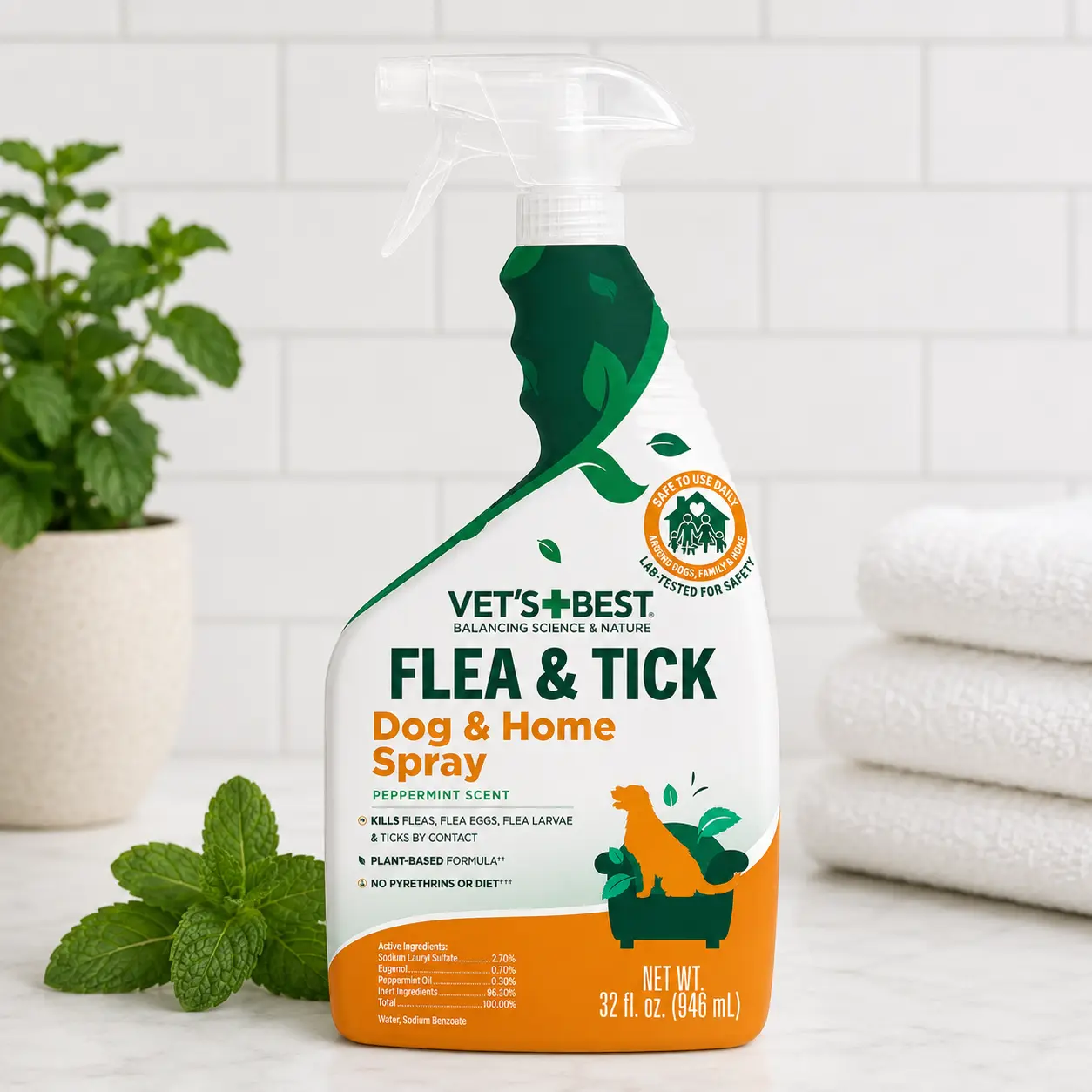 Vet’s Best Indoor Flea and Tick Spray – Dog Flea and Tick Treatment for Home, Plant-Based Formula with Natural Oils, Kills Fleas, Eggs & Ticks on Contact, Made in USA, 32 oz