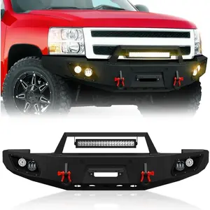 【Yzona】Aftermarket Steel Bumpers Compatible with 2007-2013 2nd Gen Chevy Silverado 1500 Equipped with Winch Plate