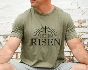 He Is Risen, Christian Mens Shirt, Mens Easter Shirt, Christian Man Shirt, Christian Dad Gift, Mens Christian Easter, Full Size, Full Color simply southern Menswear Cotton