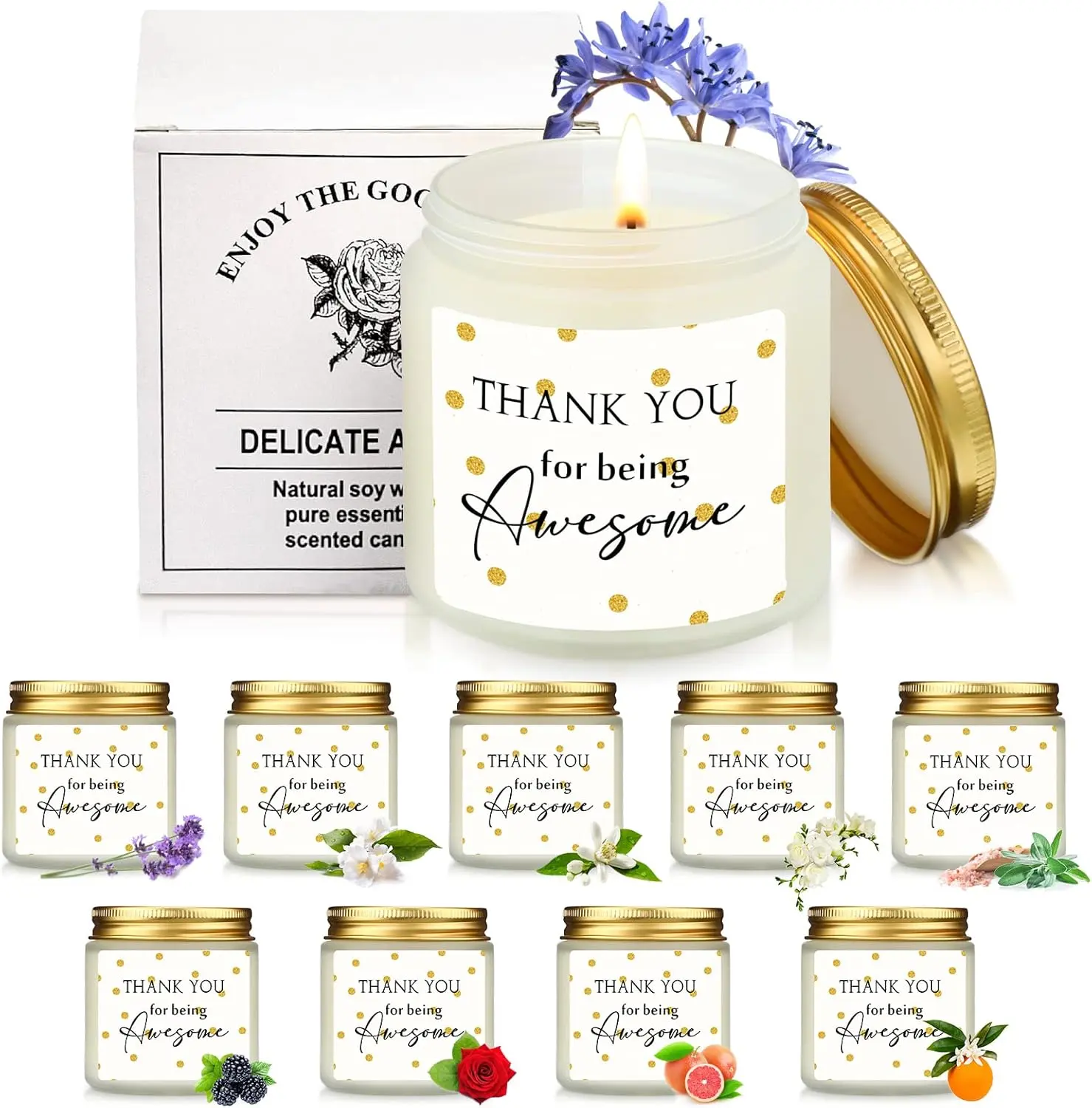 20 count Thank You Candles Bulk 3.5 oz Teacher Appreciation Gifts Scented Soy Wax Candles Thank You for Being Awesome Inspirational Jar Candle for Nurse Employee Volunteer Coworker(Elegant)