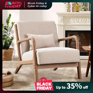 [TikTokShopBlackFriday]EBELLO Modern Accent Chair, Comfy Fabric Living Room Chairs with Solid Wood Frame, Lounge Reading Armchair, Easy Assembly