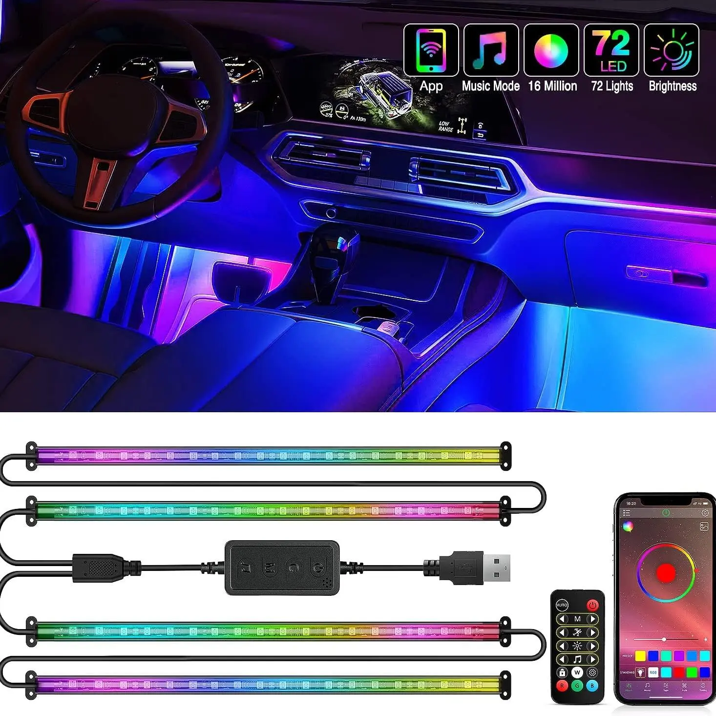 72 LED RGB APP remote control