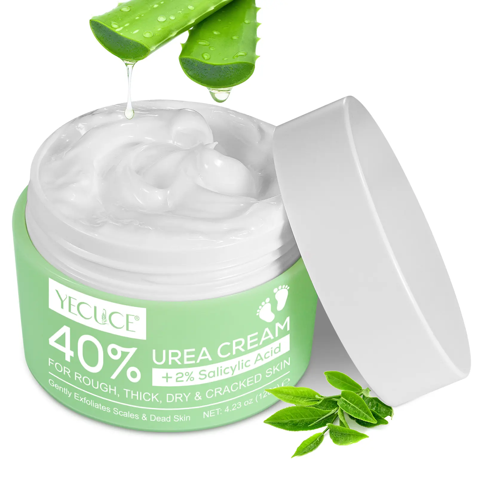 Yecuce 40% Urea Cream 120g with 2% Salicylic Acid, Glycerin, Hand & Foot Care Lotion, Intensive Foot Care, Foot Cream For Dry Feet, Softening Skin, Exfoliate, Strong Hydration, Moisturizing for Dry Skin, Moisturizer
