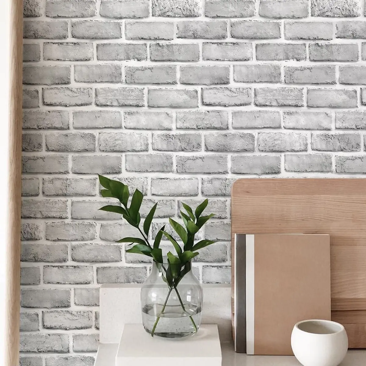 1 ROLL Vintage Brick Pattern Self-Adhesive Decorative Wallpaper Roll, Waterproof Durable Easy Cleanable, 17.5in Wide, Ideal for Room Living Room House Renovation, Peel and Stick Wallpaper