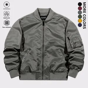 Men's Solid Color Casual Work Jacket, Lightweight Windproof Breathable Baseball Collar Flight Jacket, Multi-Pocket and Zipper Closure Design, Stretch Ribbed Cuffs and Hem, Suitable for Outdoor Cycling, Running, Fishing, Camping, and Daily Activities Wear