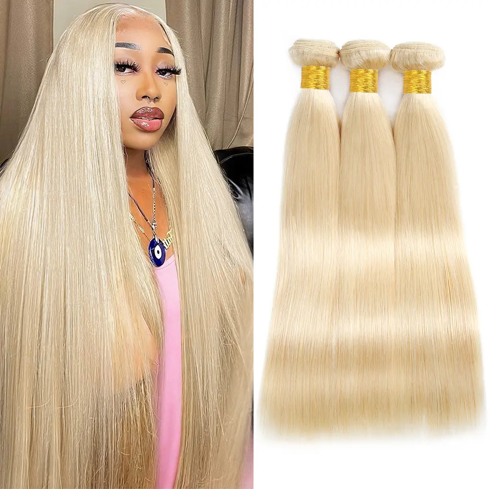 Ishow Straight 613 Bundles Honey Blonde Human Hair Bundles  95-100G/ Bundle Brazilian Virgin Human Hair Extensions 3 4 Bundles For Black Women Quick Weave Bundles 30Inch Blonde Human Hair