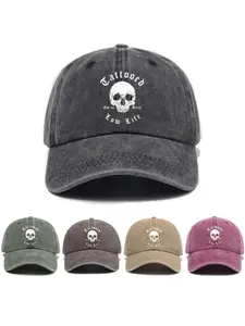 1-piece weird skull print washed vintage soft-top baseball cap for both men and women, versatile baseball cap