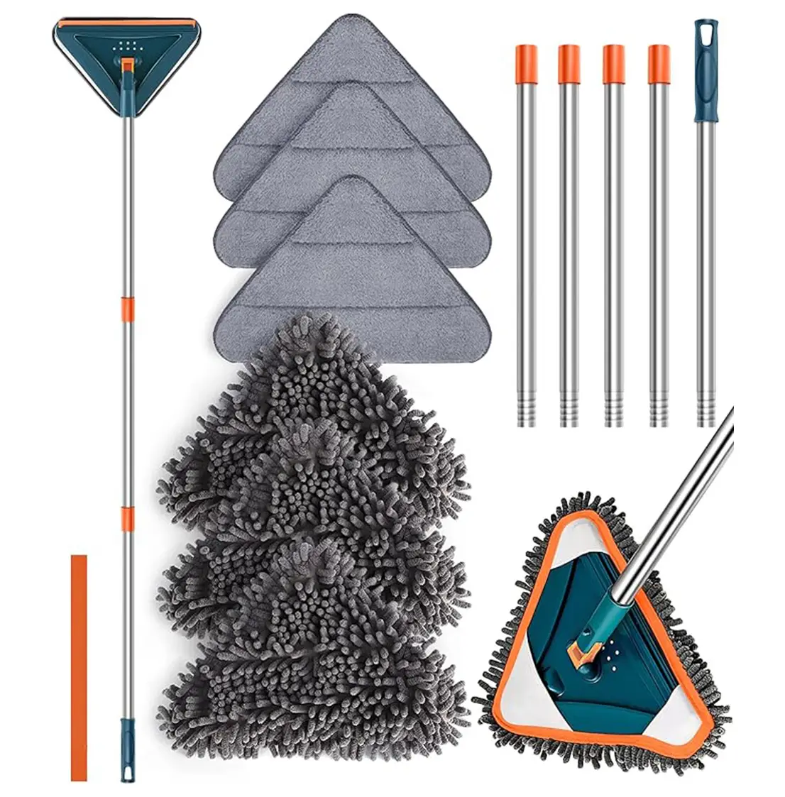 360° Spinning Head Long Handle Wall Cleaner, Adjustable Length Wall Mop for Walls/Dust/Ceiling/Baseboard/Floors, Replacable Microfiber Chenille Pads,