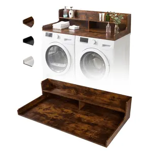 Laundry Room Countertop for Washer & Dryer– 54" x 27.5" Wooden Countertop Topper with 12"H Fences, Multi-Purpose Organizer Shelf for Folding Clothes, Efficient Organization
